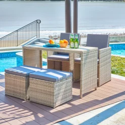 Tuinset Shareema Tafel + 2 stoelen + 2 krukken, Polyrotan