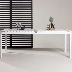 Tuintafel Lynnetta Aluminium en teakhout, kleur Wit