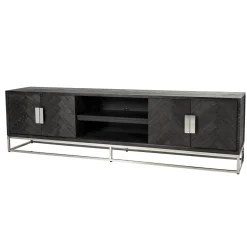 TV-meubel Blackbone Eikenhout en Staal, kleur Zwart / Zilver