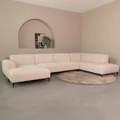 U-bank Merido Rechts, 368cm, Raven stof, kleur Naturel