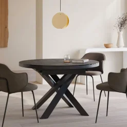 Uitschuifbare Eettafel Yodalia Zwart keramiek met marmerlook, 130-190 x 100cm