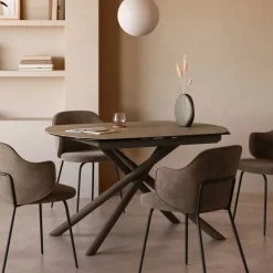 Uitschuifbare Eettafel Yodalia Keramiek, 130-190 x 100cm, kleur Bruin