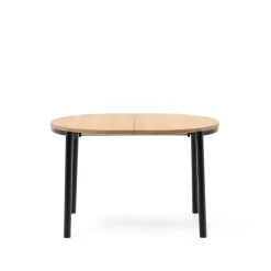 Uitschuifbare Ovale Eettafel Montuiri 120-200 x 90cm, kleur Naturel/Zwart