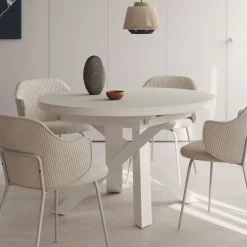 Uitschuifbare Ronde Eettafel Vashti Glas, 120-160 x 120cm