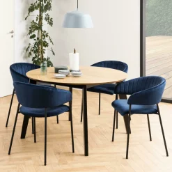 Uitschuifbare Ronde Eettafel Maso Eiken visgraat, 120 x 120 - 198cm