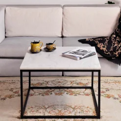 Vierkante Salontafel Rodrigo Wit Marmer en Staal, 75cm