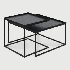 Vierkante Salontafel Tray Gelakt Hout, Set van 2 stuks