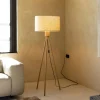 Vloerlamp Fan Bamboo Bamboe en linnen, 155cm