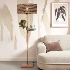 Vloerlamp Java Met 2 plankjes, Bamboe