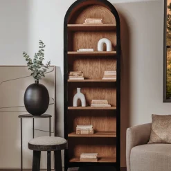 Wandkast Rotondi Mangohout en eikenfineer, 220 x 70cm, kleur Zwart