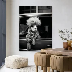 Wandkleed Alpaca In Taxi in maat en frame naar keuze