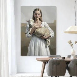 Wandkleed Baby Sheep in maat en frame naar keuze