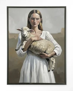 Wandkleed Baby Sheep in maat en frame naar keuze