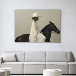 Wandkleed Beige Rider in maat en frame naar keuze