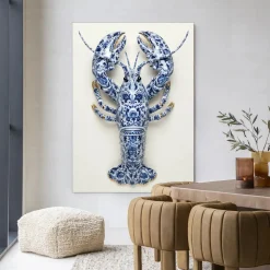 Wandkleed Blue Lobster in maat en frame naar keuze