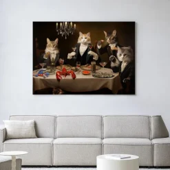 Wandkleed Cat Supper in maat en frame naar keuze