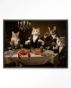 Wandkleed Cat Supper in maat en frame naar keuze