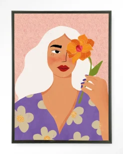 Wandkleed Flower Girly in maat en frame naar keuze