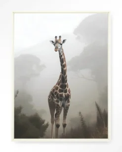 Wandkleed Giraffe Mist in maat en frame naar keuze