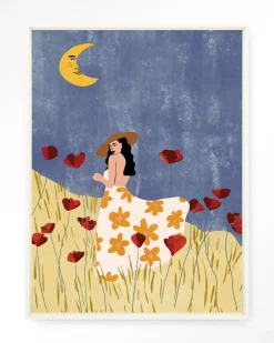 Wandkleed Girl In A Poppyfield in maat en frame naar keuze