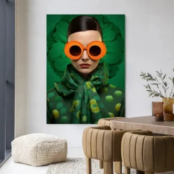 Wandkleed Green Flower in maat en frame naar keuze