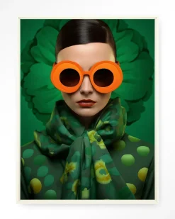 Wandkleed Green Flower in maat en frame naar keuze