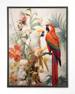 Wandkleed Lovebirds in maat en frame naar keuze