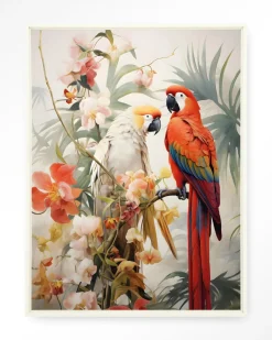 Wandkleed Lovebirds in maat en frame naar keuze