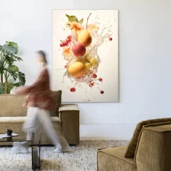 Wandkleed Peachy Fruit Explosion in maat en frame naar keuze