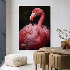 Wandkleed Pink Flamingo in maat en frame naar keuze