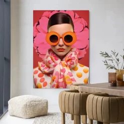 Wandkleed Pink Flower in maat en frame naar keuze