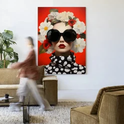 Wandkleed Red Flower in maat en frame naar keuze