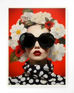 Wandkleed Red Flower in maat en frame naar keuze