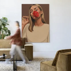 Wandkleed Red Poppy Girl in maat en frame naar keuze