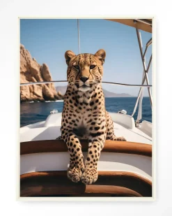 Wandkleed Sailboat Cheetah in maat en frame naar keuze