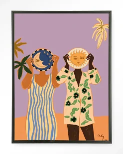 Wandkleed Sun & Moon in maat en frame naar keuze