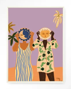 Wandkleed Sun & Moon in maat en frame naar keuze