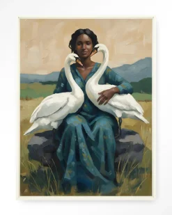 Wandkleed Swan Mother in maat en frame naar keuze