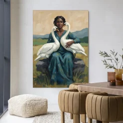 Wandkleed Swan Mother in maat en frame naar keuze