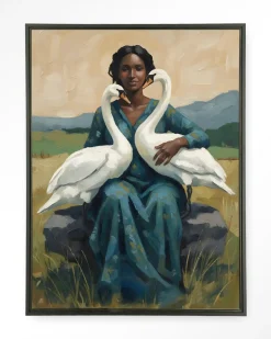 Wandkleed Swan Mother in maat en frame naar keuze