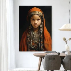 Wandkleed Traditional Girl in maat en frame naar keuze