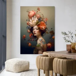 Wandkleed Vintage Flower Girl in maat en frame naar keuze