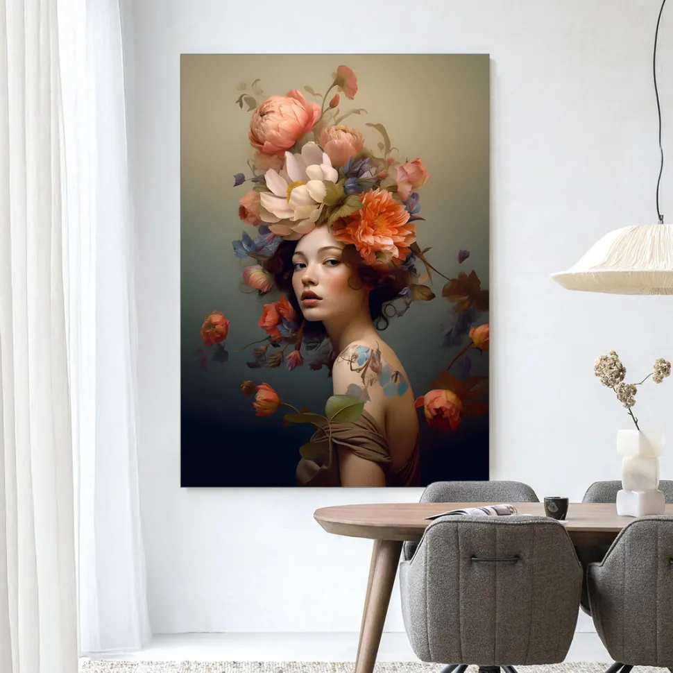 Wandkleed Vintage Flower Girl in maat en frame naar keuze