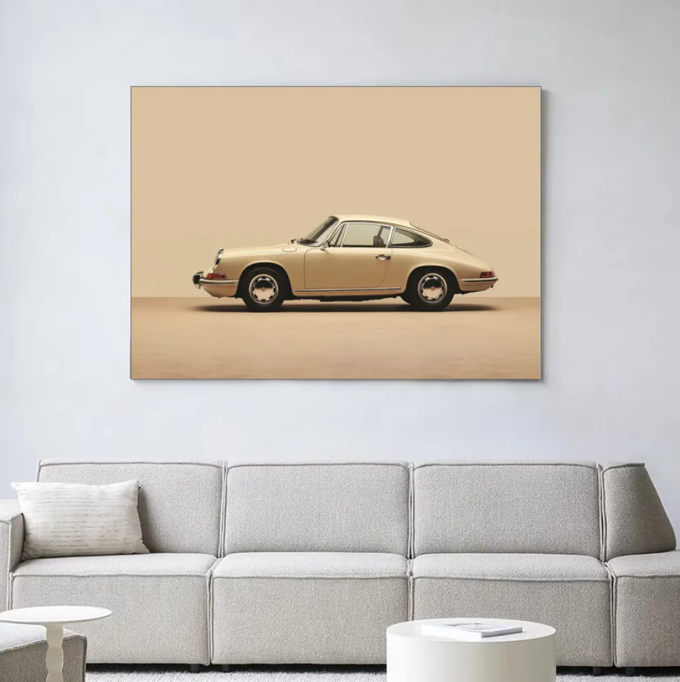 Wandkleed Vintage Porsche Beige in maat en frame naar keuze