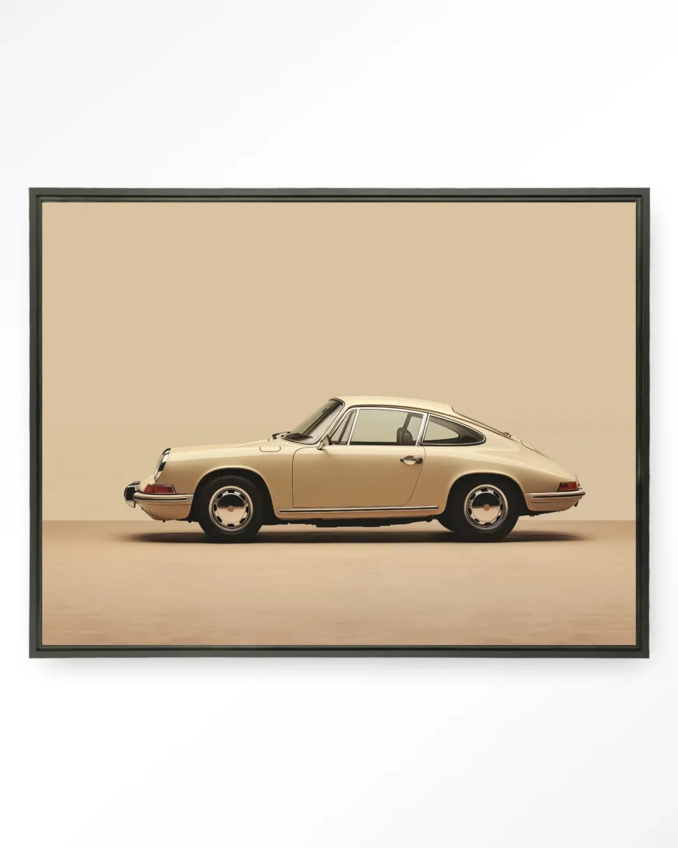 Wandkleed Vintage Porsche Beige in maat en frame naar keuze