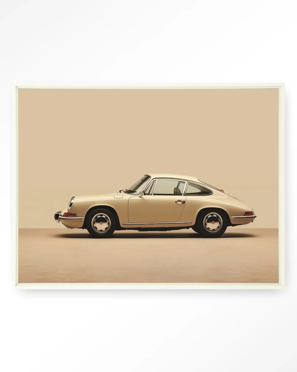 Wandkleed Vintage Porsche Beige in maat en frame naar keuze