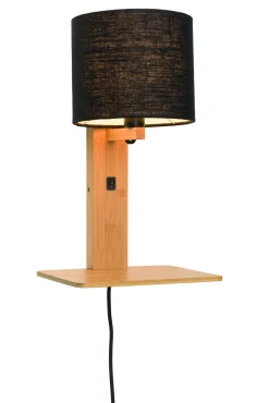 Wandlamp Andes Naturel, Bamboe en Eco linnen, Met plank