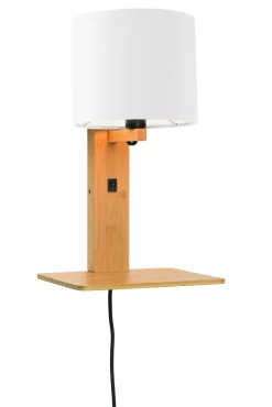 Wandlamp Andes Naturel, Bamboe en Eco linnen, Met plank