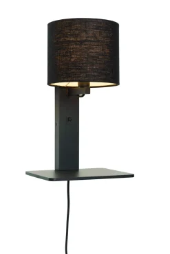 Wandlamp Andes Zwart, Bamboe en Eco linnen, Met plank