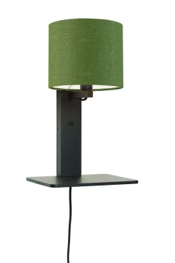 Wandlamp Andes Zwart, Bamboe en Eco linnen, Met plank